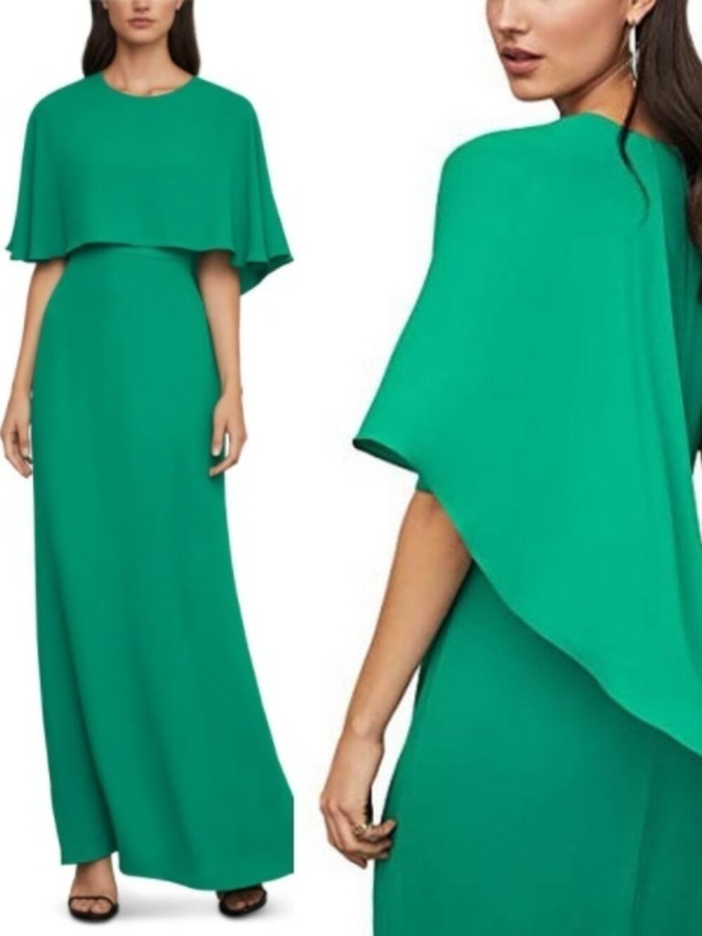 NWT BCBGMAXAZRIA Capelet Column Gown Dress ULTRA GREEN Size 0